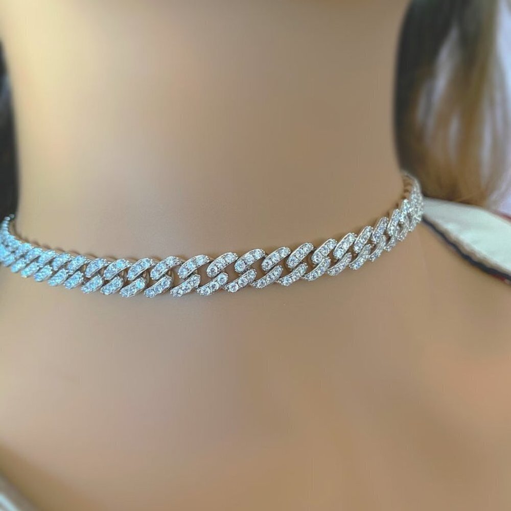 8mm Diamond Miami Cuban Link Choker For Women